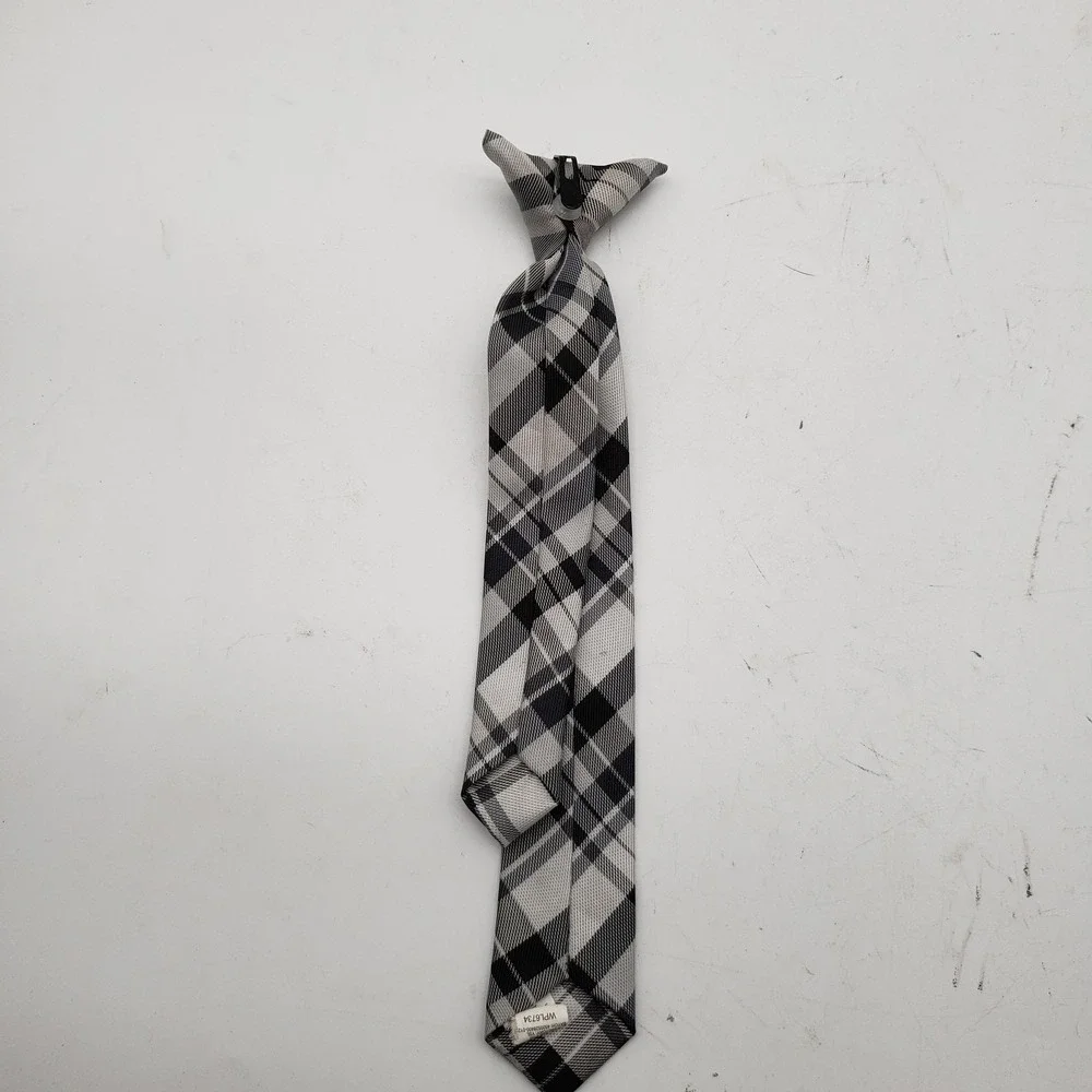 Tie Boys One Size Gray Plaid Zipper Neck Tie Polyester Satin Dress Formal